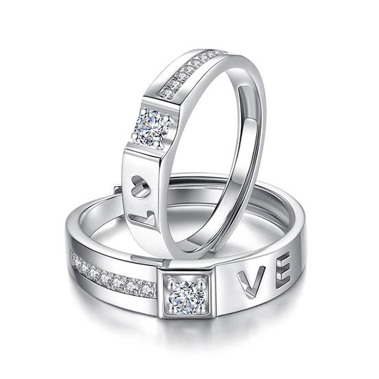 LOVE Moissanite Diamond Wedding Rings Set for a Couple