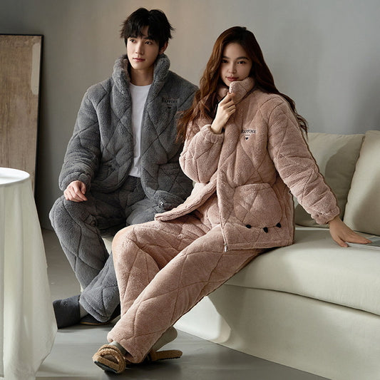 Matching Pajamas – Triple-Layer Coral Fleece, High Collar | Gullei