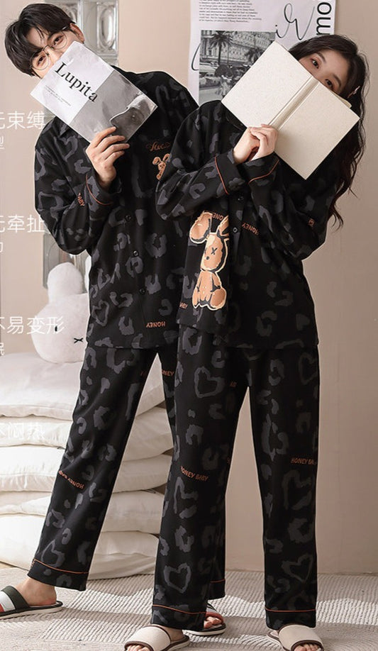 Matching Black PJs Couples Sleepwear Set 100% Cotton