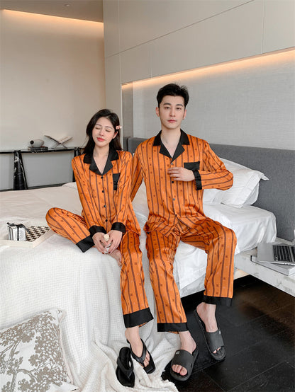 Urban Luxury Faux Silk Couple Pajamas – Orange Edition