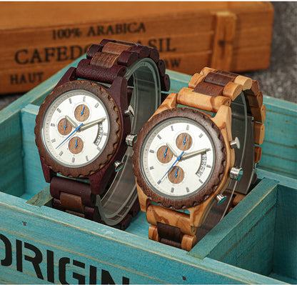 Multifunctional Matching Wood Couple Watch Set for Two