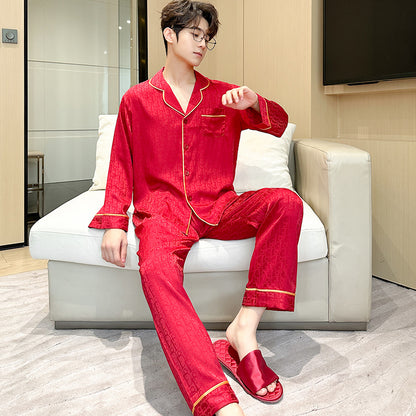 Matching Couple Pajamas – Monogram Patterned Faux Silk Set for Couples