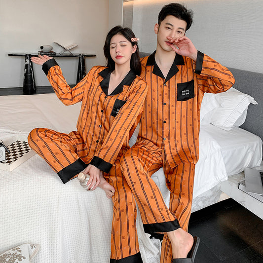 Urban Luxury Faux Silk Couple Pajamas – Orange Edition