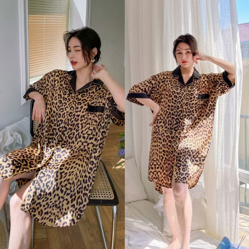 Chic Leopard Print Sleep Shirt for Women - Gullei