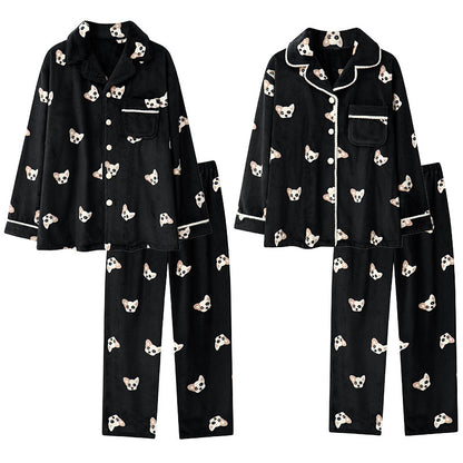 Couple Matching Nightwear Pajamas Set Dog Design Flannel