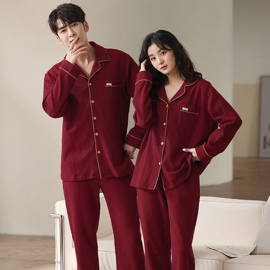 Cozy Waffle-Knit Couple's Pajama Set | Textured Pure Cotton
