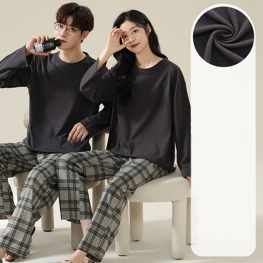 Classic Plaid Couple Pajamas - Long Sleeve Cotton Set