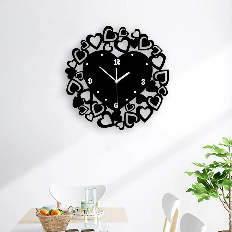 Hearts Acrylic Wall Decorative Silent Clock – Romantic Boho Chic Design