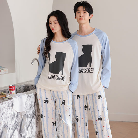 Cozy Cat-Lover Couple Pajamas – Cotton Cat Print Lounge Set by Gullei