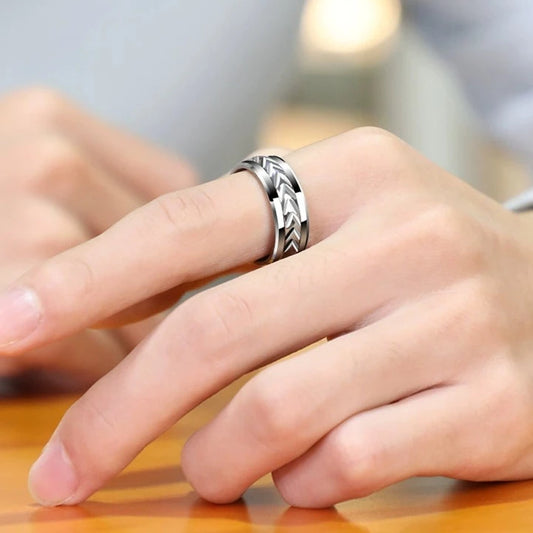 Mens Fidget Wedding Ring with Engraving Tungsten