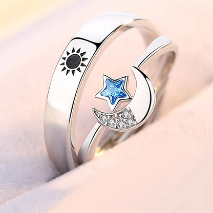 Custom Sun and Moon Engagement Rings Set