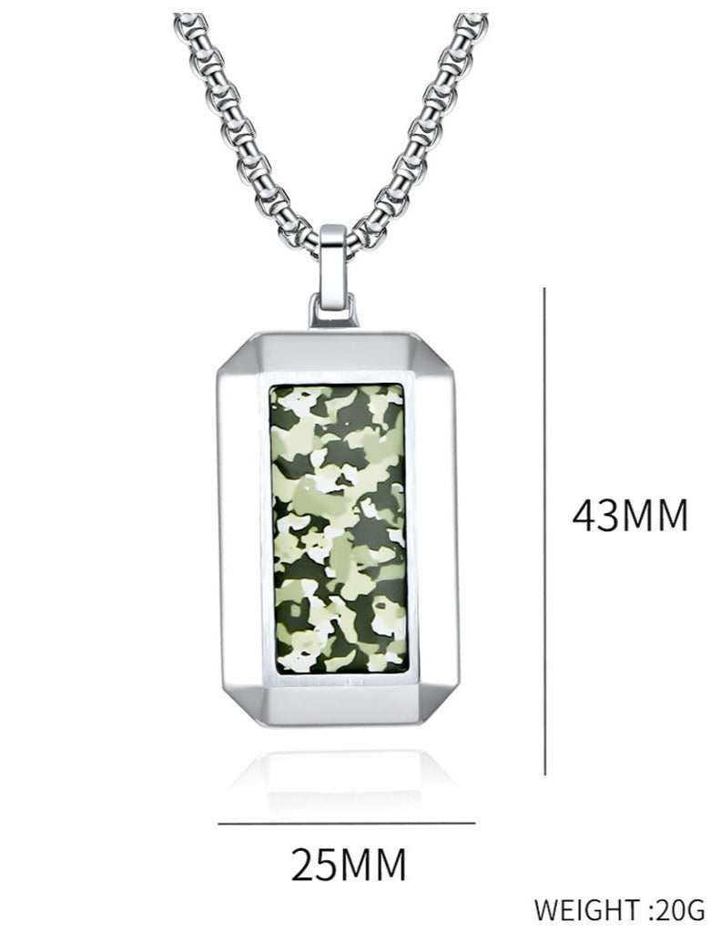 Engraved Vertical Pendant Mens Army Necklace