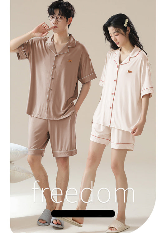 Soft Modal Couple Pajamas - Notched Collar Short Sleeve