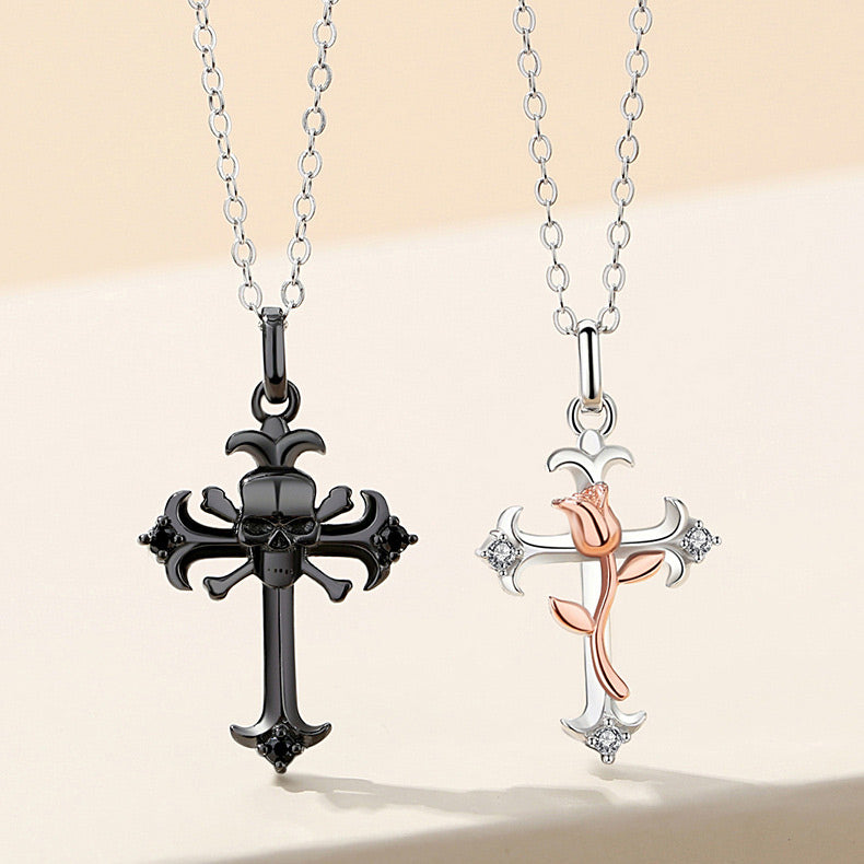 Engraved Skull Matching Couple Necklaces Set