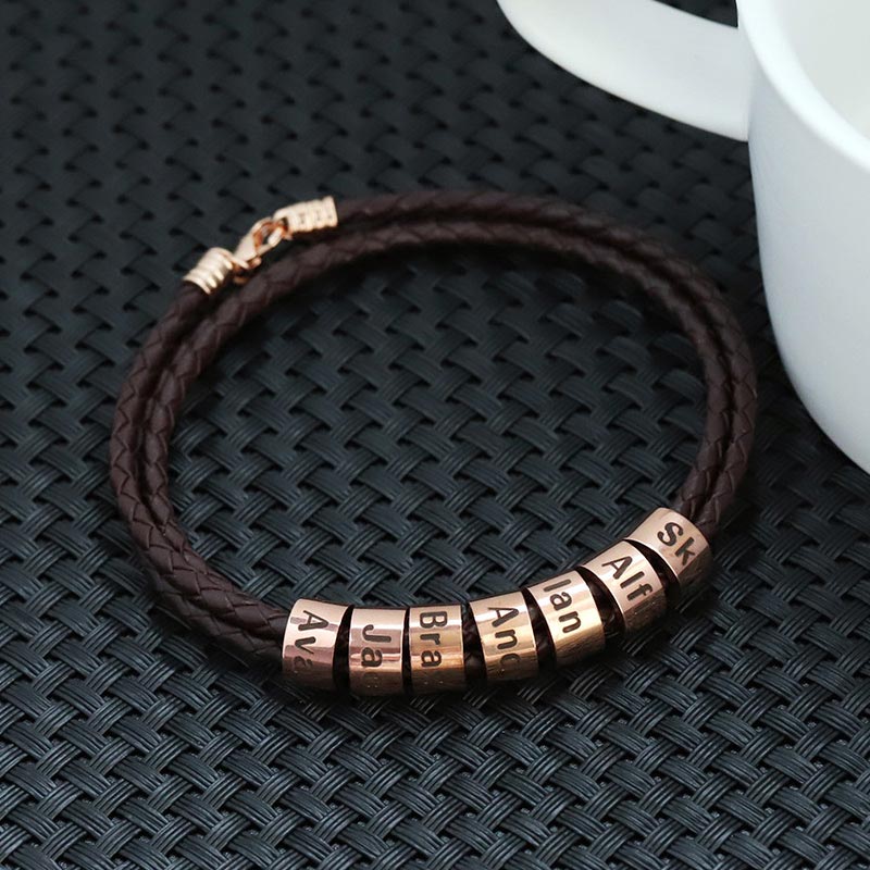 Family Names Leather Bracelet Gift for Dad