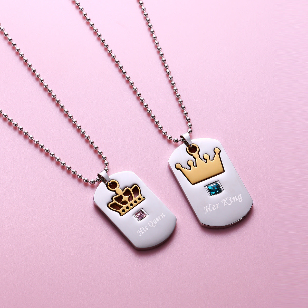 Engraved King Queen Necklaces Set for Couples