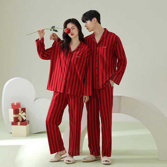 Matching Red Cotton Pajamas Set for Couples