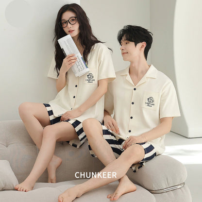 Resort Style Striped Cotton Couple Pajamas