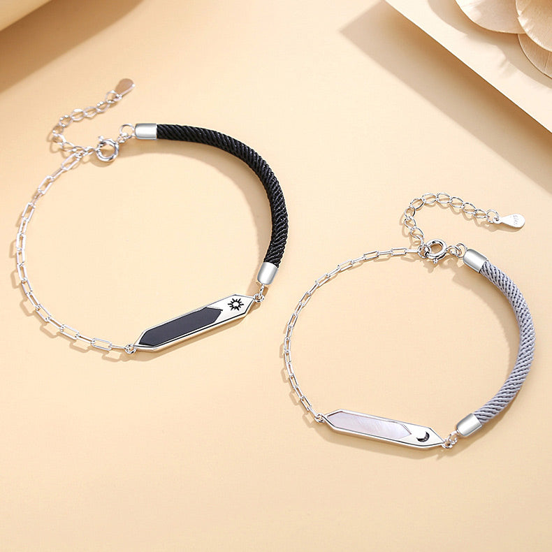 Engraved Sun and Moon Bracelets Set for Couple
