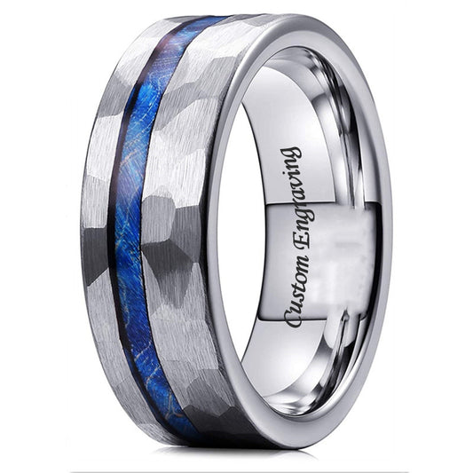 Comfort Fit Mens Hammered Ring with Custom Engraving