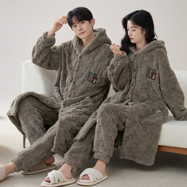 4-Piece Winter Long Hoodie Pajamas Set