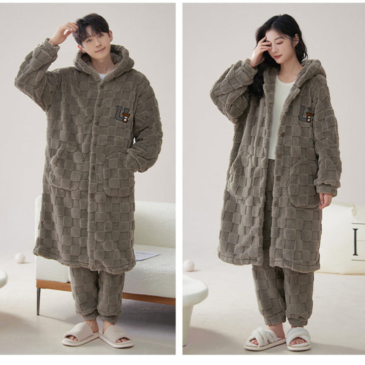 4-Piece Winter Long Hoodie Pajamas Set