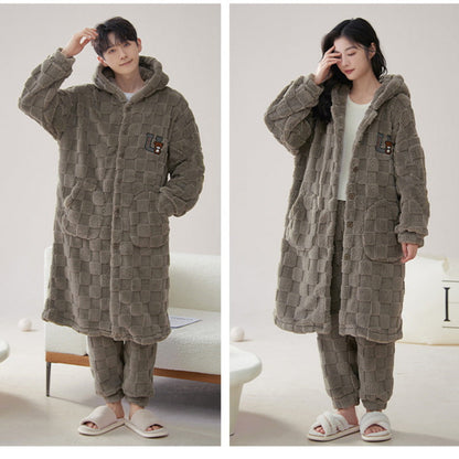 4-Piece Winter Long Hoodie Pajamas Set