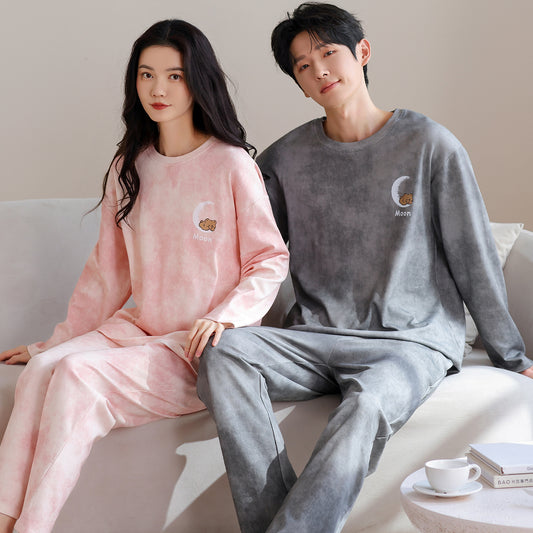 Soft Dreamy Couple Pajamas – Cotton Moon & Bear Print Lounge Set by Gullei
