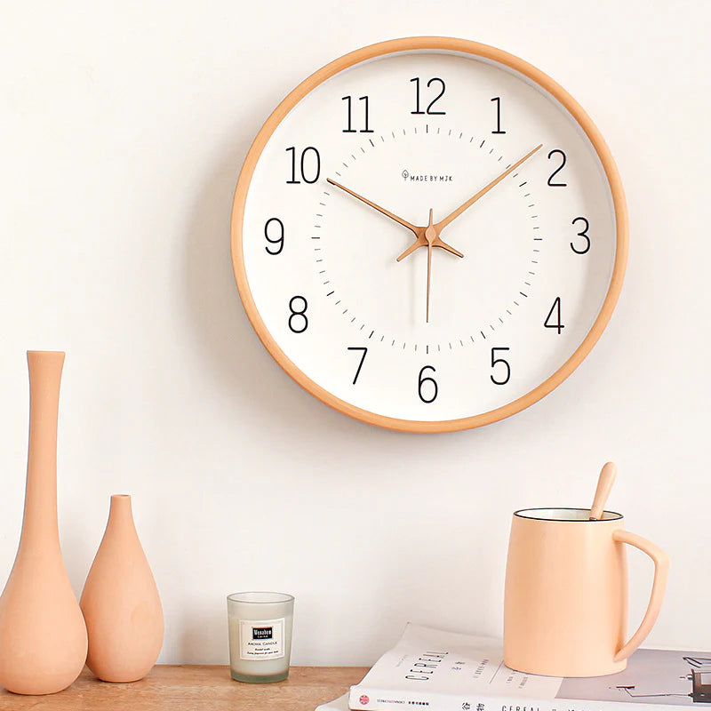 Japanese Minimalist Silent Wall Clock – 12" Solid Wood