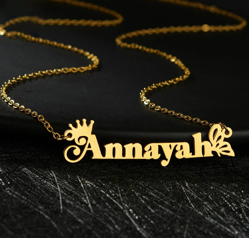 Crown Butterfly Custom Name Necklace