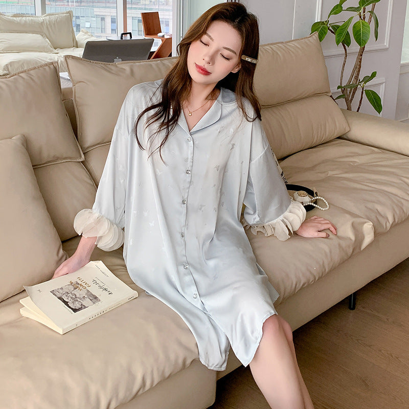 Feminine Ruffle Nightshirt for Women - Gullei