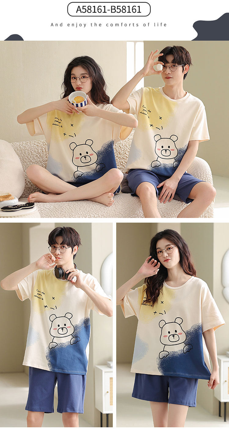 Matching Short Sleeves Shorts Sleepwear Set for Couples