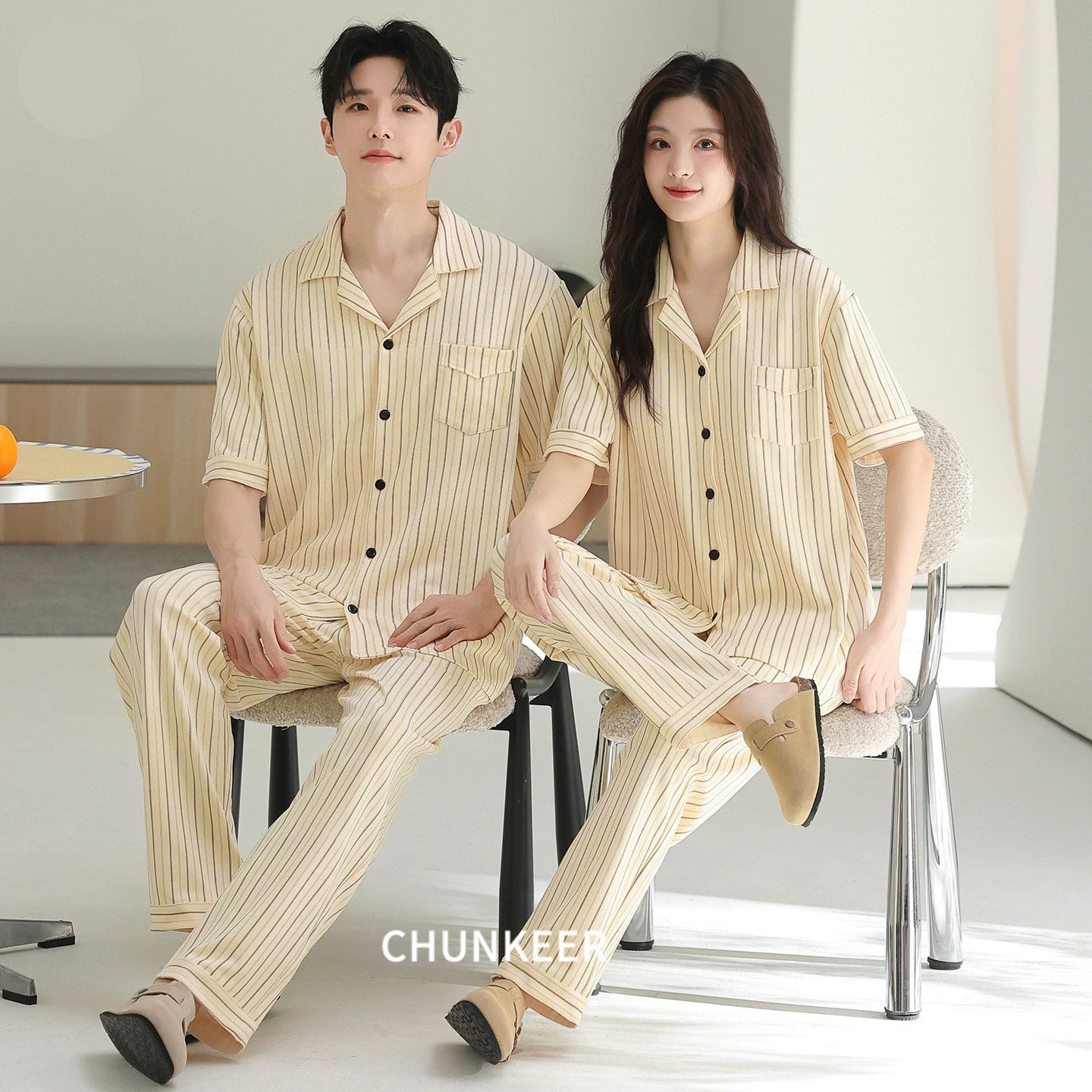 Timeless Pinstripe Cotton Couple Pajamas