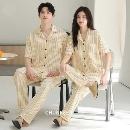 Timeless Pinstripe Cotton Couple Pajamas
