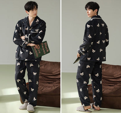 Couple Matching Nightwear Pajamas Set Dog Design Flannel