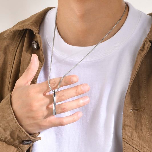 Custom Engraved Bar Pendant Necklace for Men
