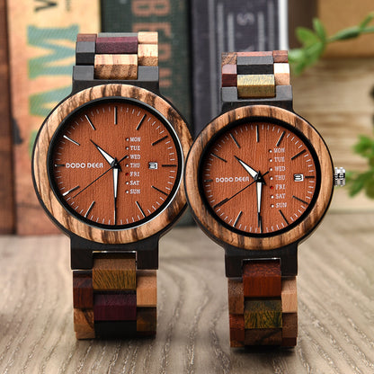 Matching Wood Couple Calendar Watch Set with Custom Engraving
