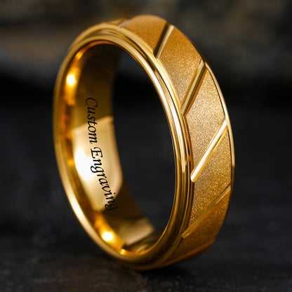 Engraved Mens Wedding Ring Frosted Tungsten