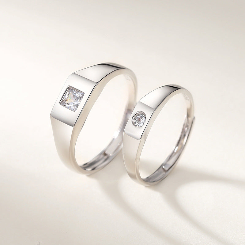 Engraved Single Stone Matching Wedding Rings Set