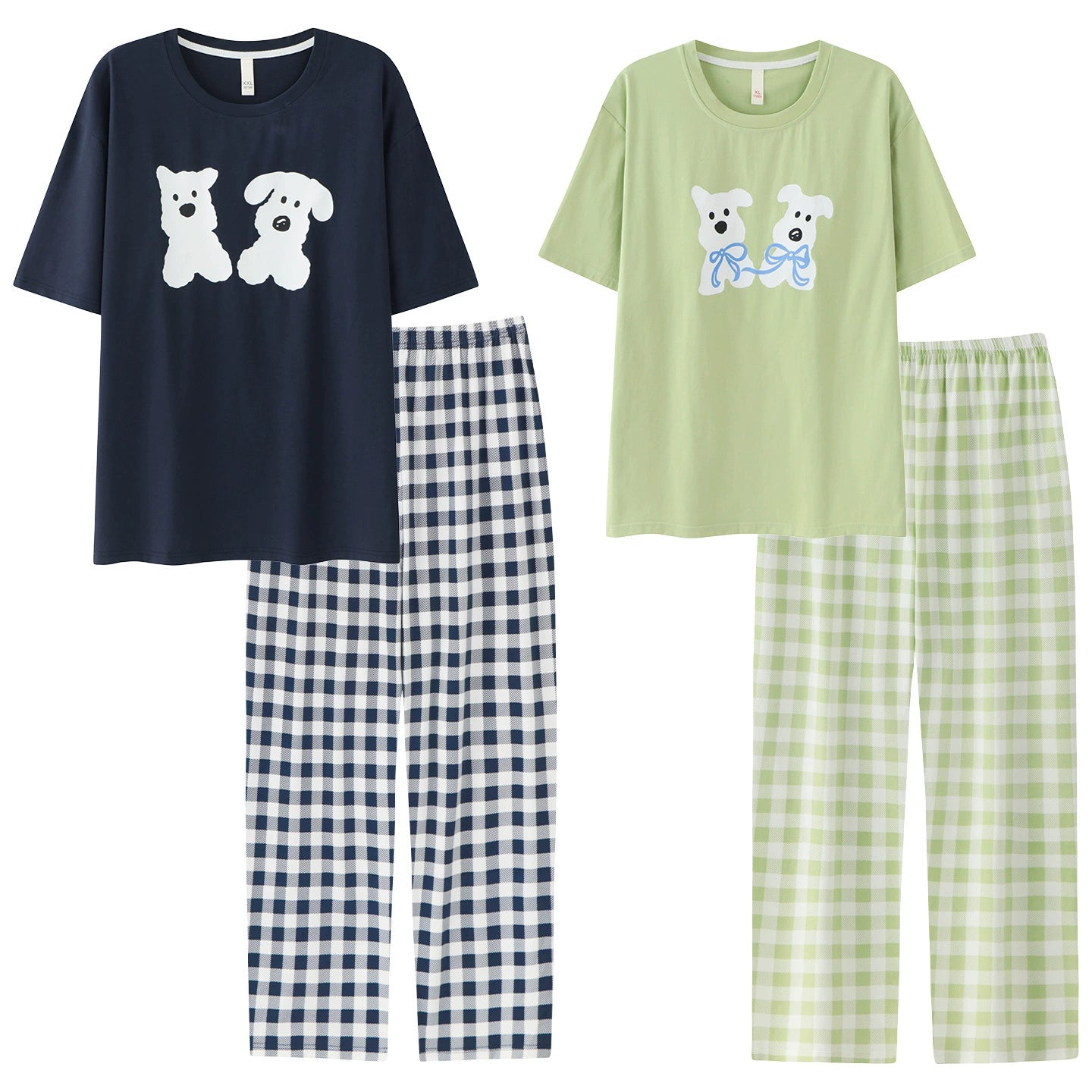 Cute Dog Graphic & Checkered Couple Lounge Set