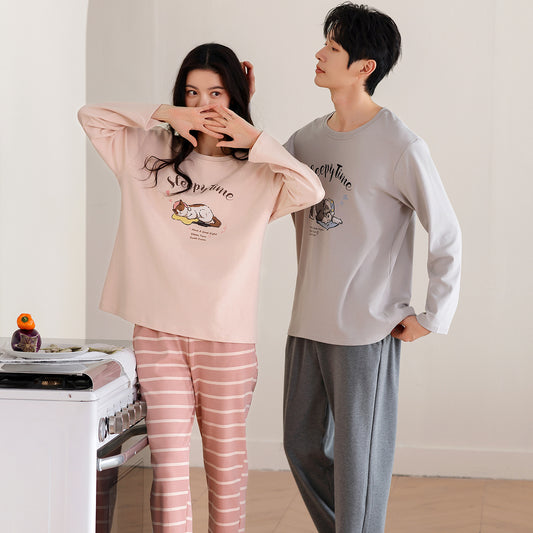 Soft Lounge Couple Pajamas – Cotton Sleepwear with Sleepy Puppy Prints by Gullei
