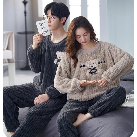 4-Piece Bear Print Winter Flannel Matching Pajamas Set