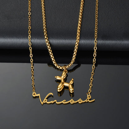 Balloon Dog Double Chain Name Necklace