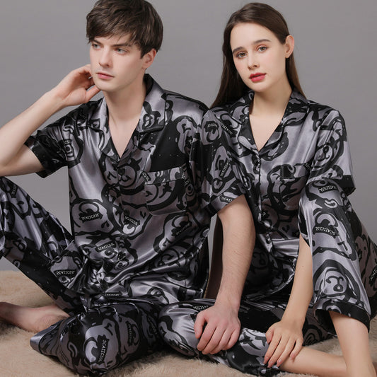 Matching Couple Silk Pajamas Nightwear Set