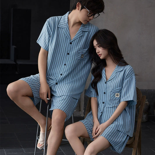 Striped Couple PJs - Short Sleeve Cardigan Set
