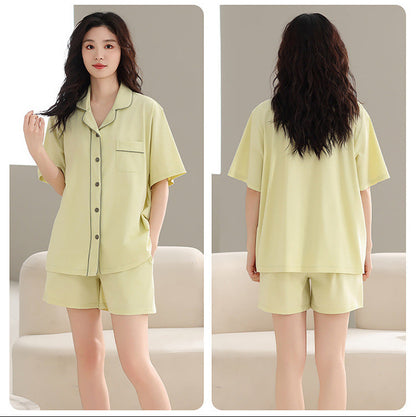 Soft Cotton Couple PJs - Short Sleeve Cardigan Style