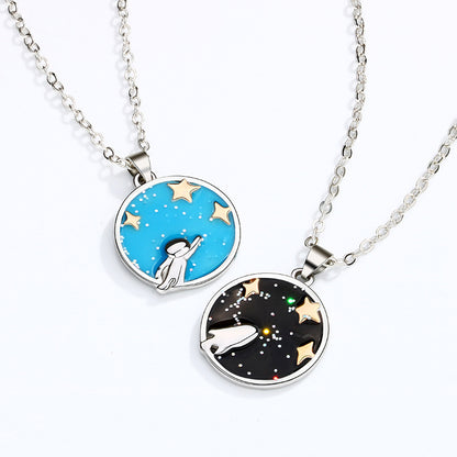 Spaceman Matching Pair of Necklaces for Couples