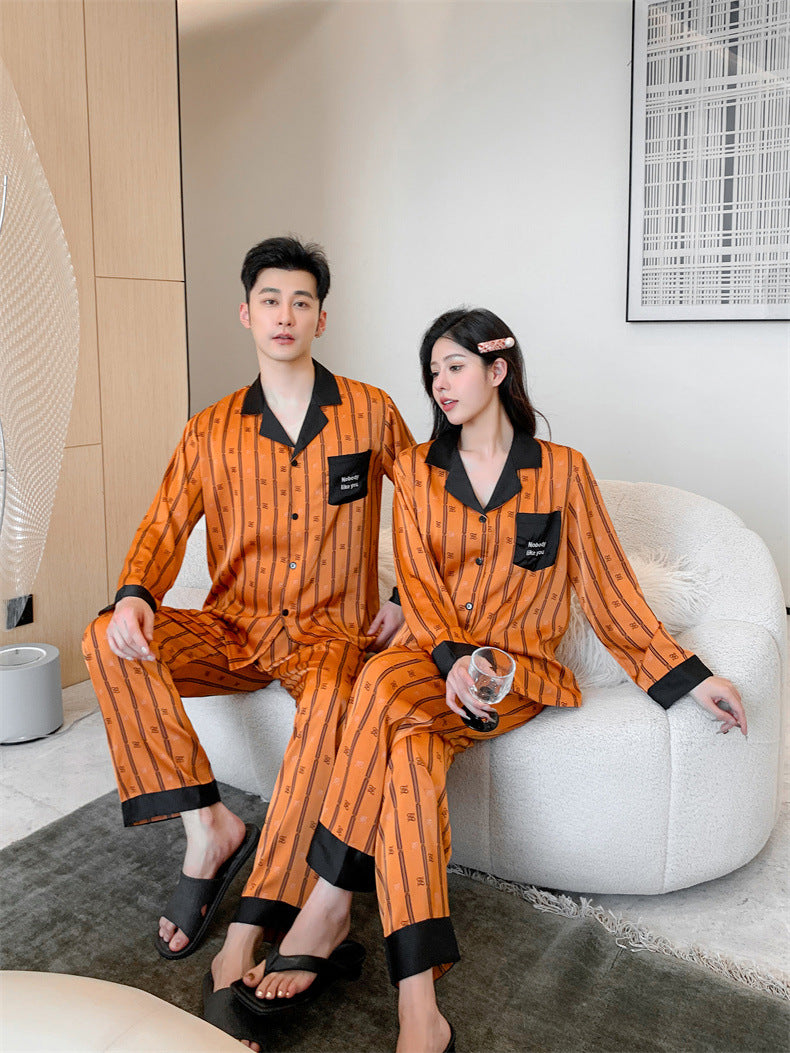 Urban Luxury Faux Silk Couple Pajamas – Orange Edition