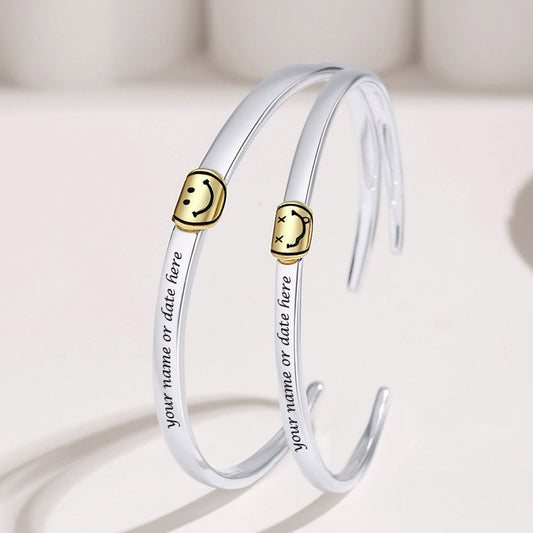 Cute Engraved Couple Bangle Bracelets Set