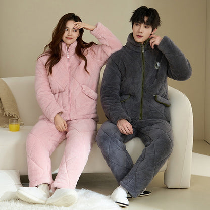 Matching Pajamas – Quilted Zip High-Collar Fleece Set